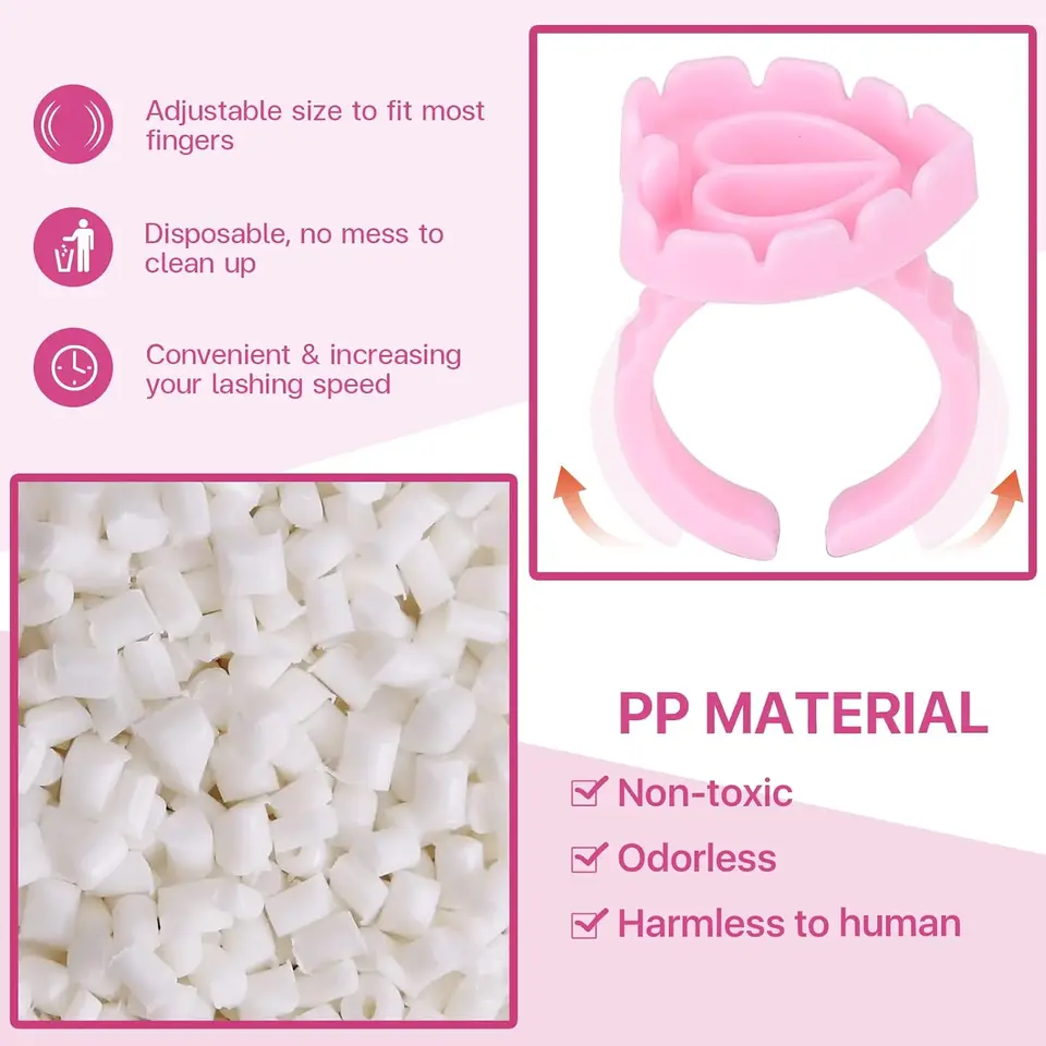 100 piezas de anillos de plástico desechables en forma de corazón para pegamento, taza para extensión de pestañas, soporte de pigmento para tatuaje 4