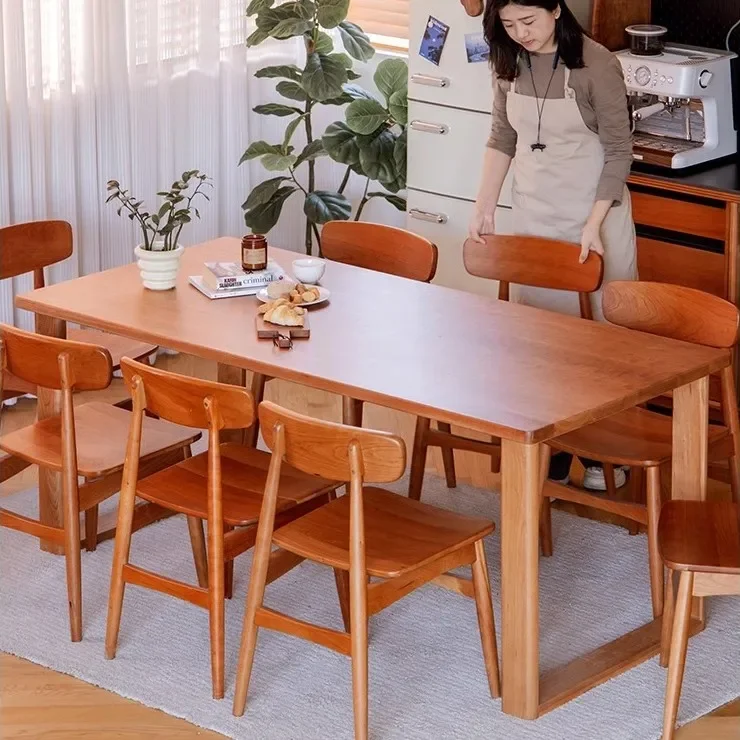 Table Household all-solid wood rectangular dining table Cherry wood thickened large board table Japanese log workbench