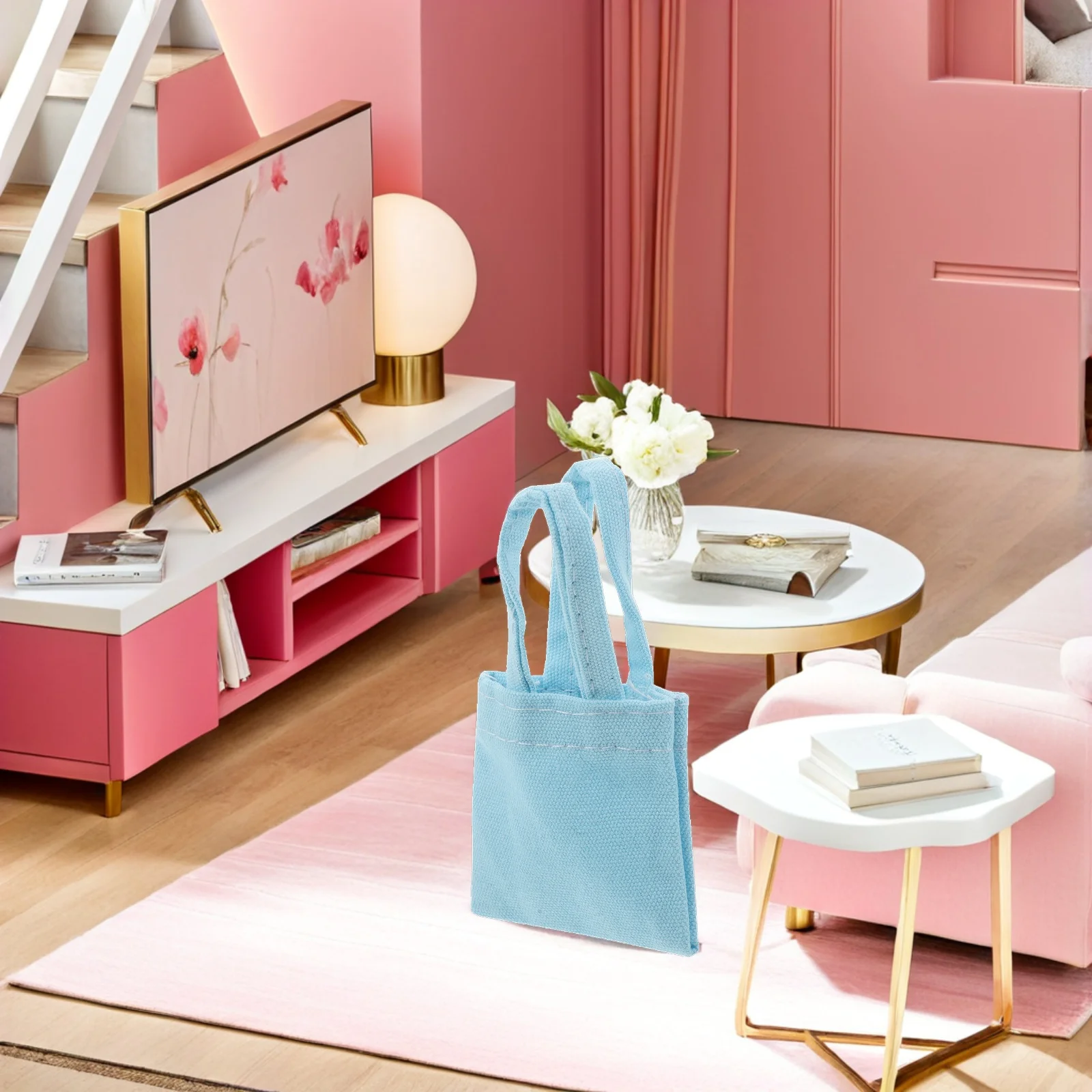 

6Pcs Miniature Canvas Bag :6 Scale House Decoration Realistic Detail Small Handbag Decorative Pouch for Creative Layouts