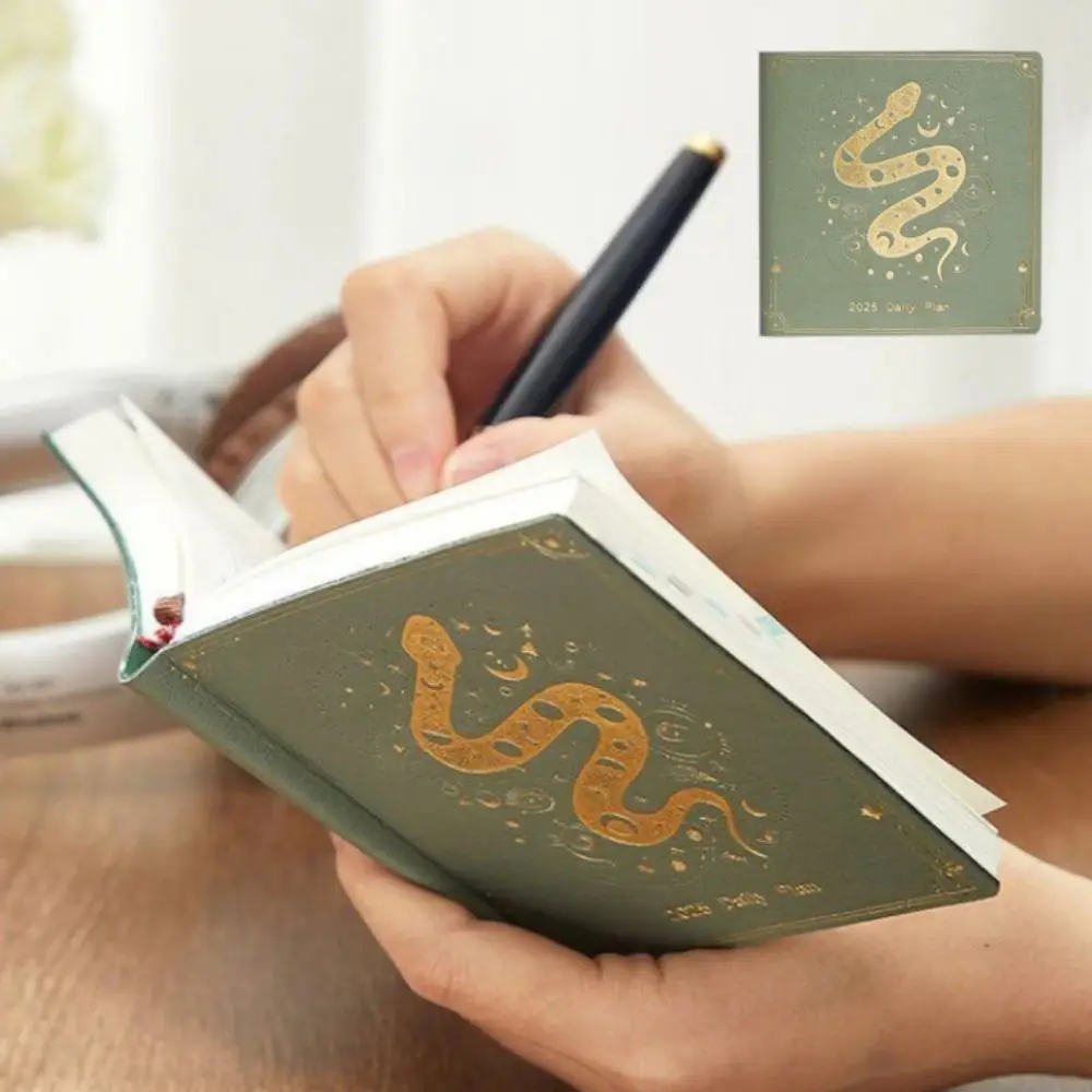 Portable Snake Year Notebook Snake Pattern Square Pocket Schedule Book 180 Sheets/360 Pages Diary Annual Notebook New Year Gifts