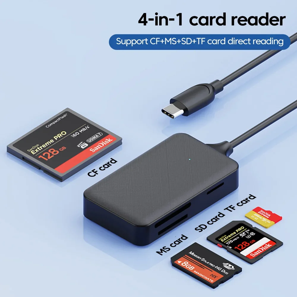 4-in-1 USB/Type C Card Reader SD Micro SD TF CF MS Memory Card Reader Adapter For Laptop PC Multi OTG Smart Card Reader