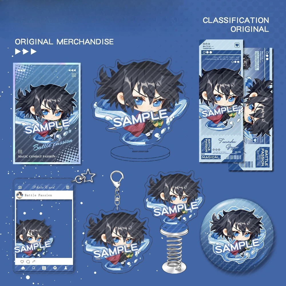 Fanmade Anime Peripherals Giyuu Shinobu Inosuke Acrylic Stand Badge Keychain Card Cover Cartoon Collectible Brooch Pendant Toys