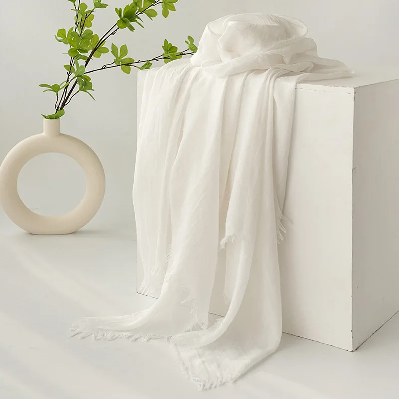 Lichtgewicht katoen-Ramie sjaal 100x190cm UPF zonbescherming sjaal minimalistische geweven textuur strand cover-up dames zomeraccessoire