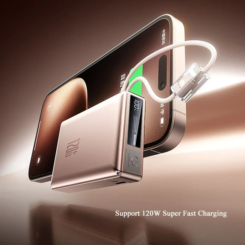 แบตเตอรี่สำรองแบบพกพา 20000mAh 120W ชาร์จเร็วพิเศษ พร้อมสายชาร์จในตัว สำหรับโทรศัพท์มือถือ
