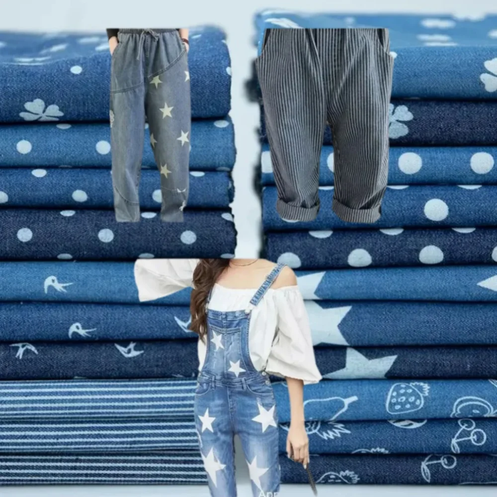 

Cotton Washable Denim Thin Print Summer Clothes Pants Dress Shirt Diy Clothing Design Cloth Fashion Wholesale Material by Meter