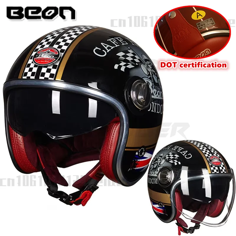 BEON B108 Fiberglass vintage motorcycle helmet retro open face dual visor helmets helmet ECE approved Moto casco