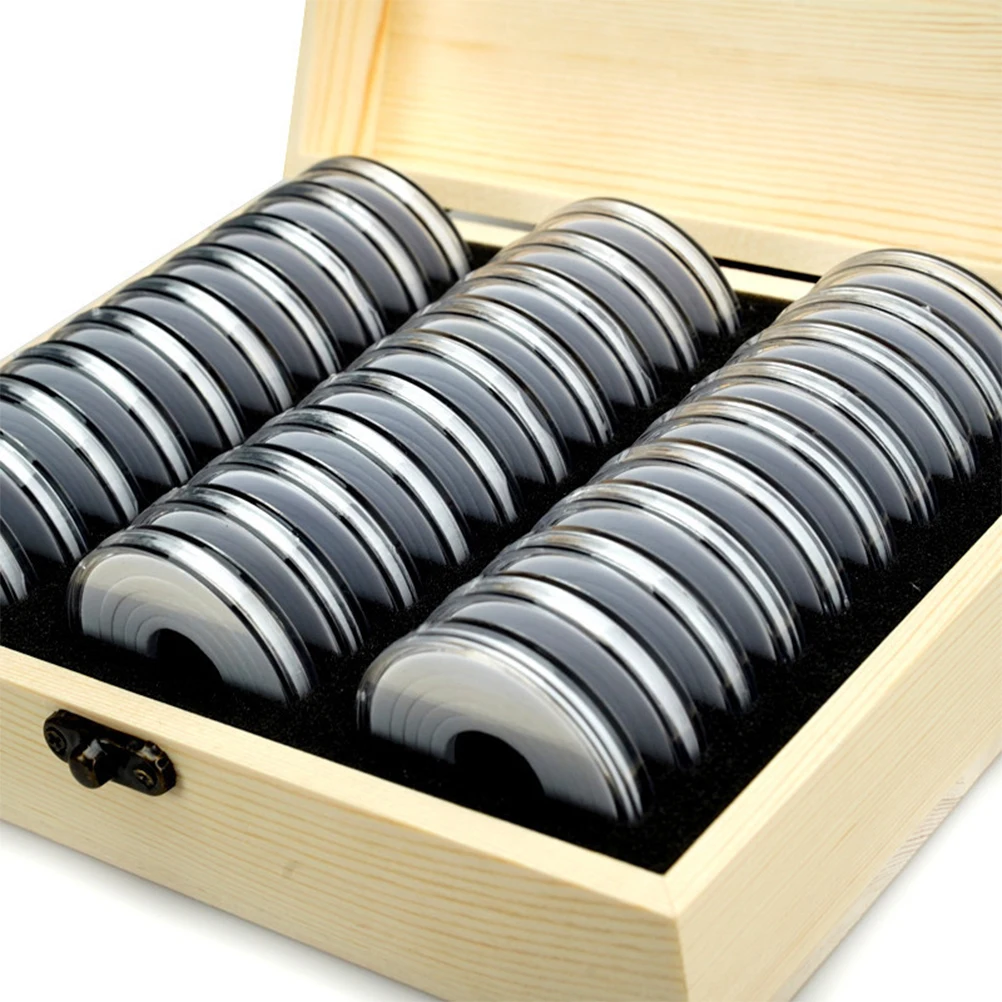 30 Slots Commemorative Coin Box Delicate Wooden Protective Box Coin Collection Case for 17/22/27/32/37mm Coin