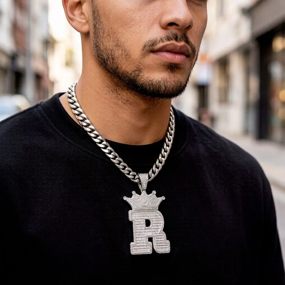 LYEE CYEE Luxurious and Shiny Big Letter B Crown Inlaid with Complex Pattern Hip-Hop Pendant Can Be Paired with Cuban Chain Necklace, Street Party Accessories, charming Jewelry, Men's and Women's Anniversary Gifts, Valentine's Day Gifts, Birthday/Holiday