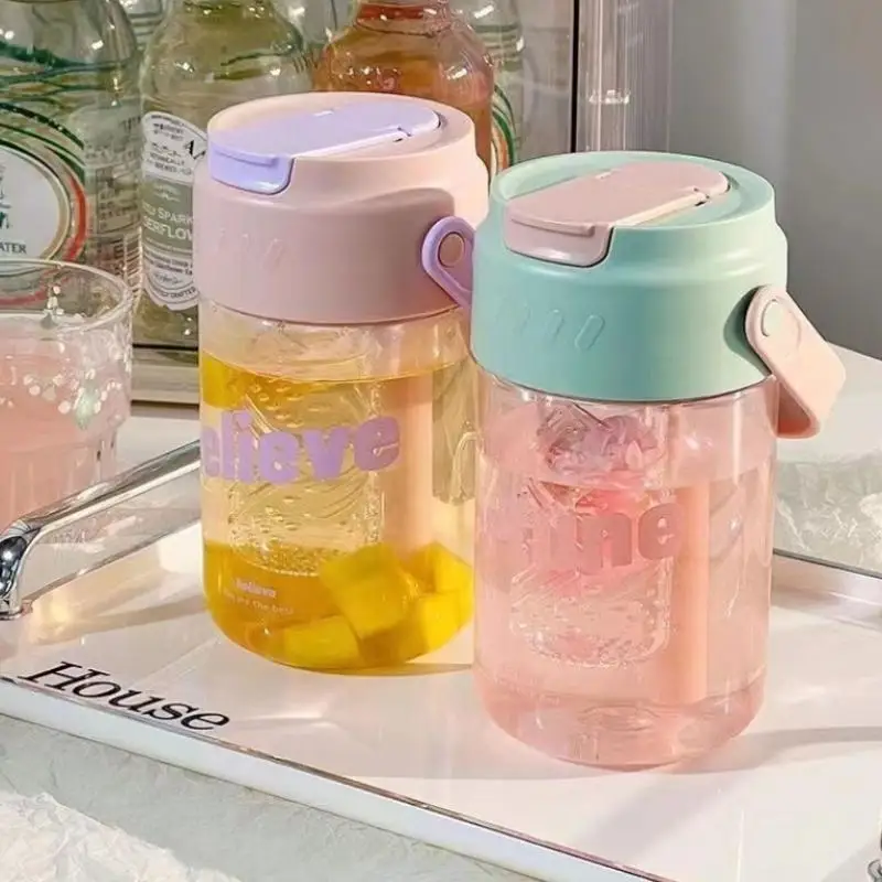 New 600/800ml Large Capacity Sports Water Bottle With Hidden Straw Portable Sealed Leak-Proof Plastic Cup Outdoor Travel Camping