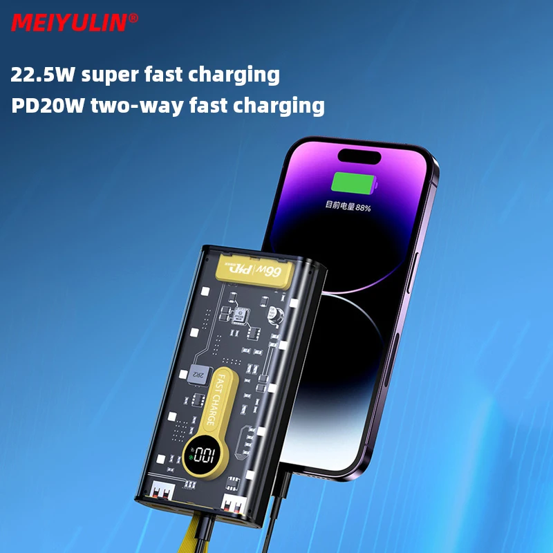 20000mAh Large Capacity Clear Power Bank 22.5W USB C Fast Charging Portable External Spare Battery for iPhone 15 Xiaomi Samsung