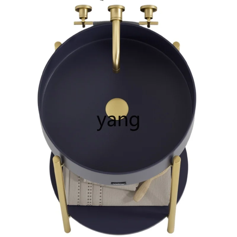 YJQ gold stainless steel bracket hand wash basin floor type color creative round wash table