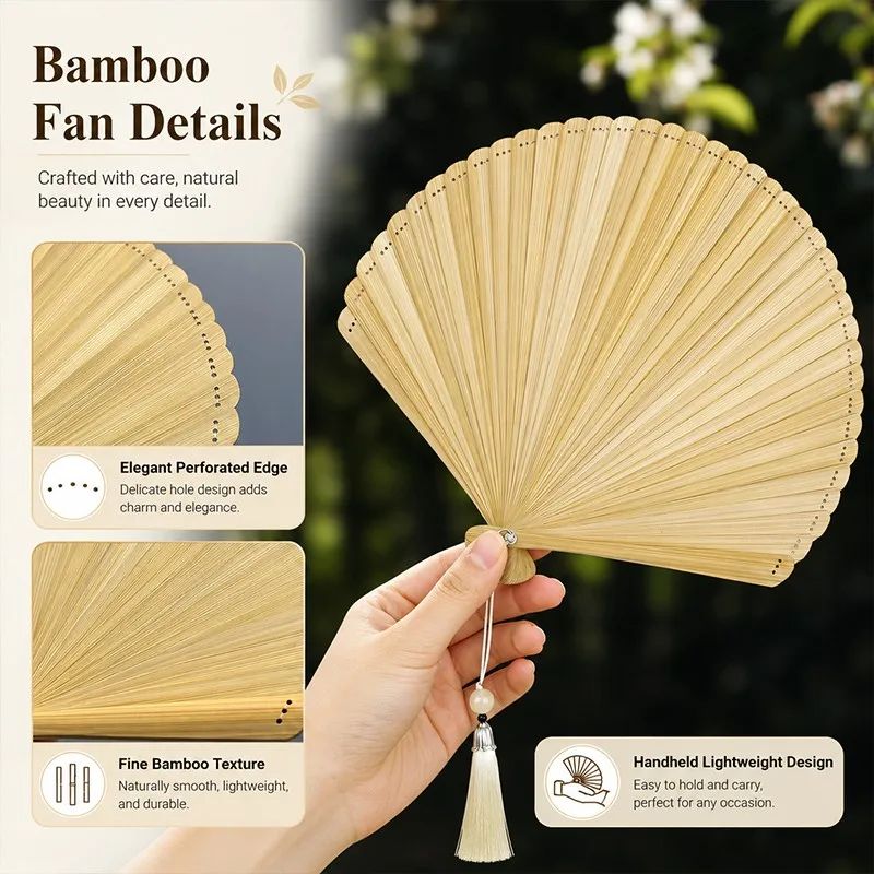 22cm Bamboo Folding Fan Hand Fan Portable Decorative Fan Chinese Style Party Favor Creative Retro Bamboo Folding Fan Decorative