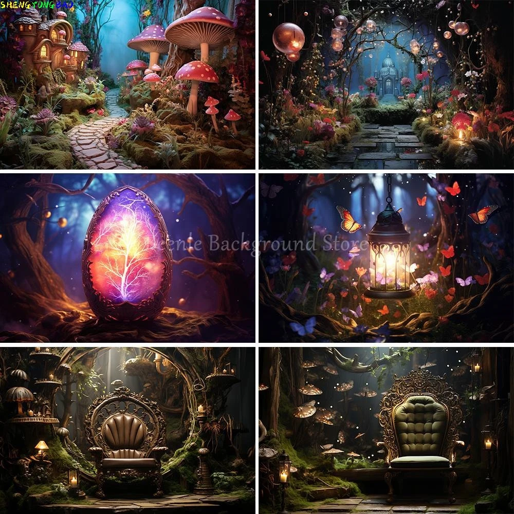 

Fairy Tale Wonderland Dreamy Forest Mushroom Background Baby Birthday Wedding Photography Backdrop for Photo Studio Props