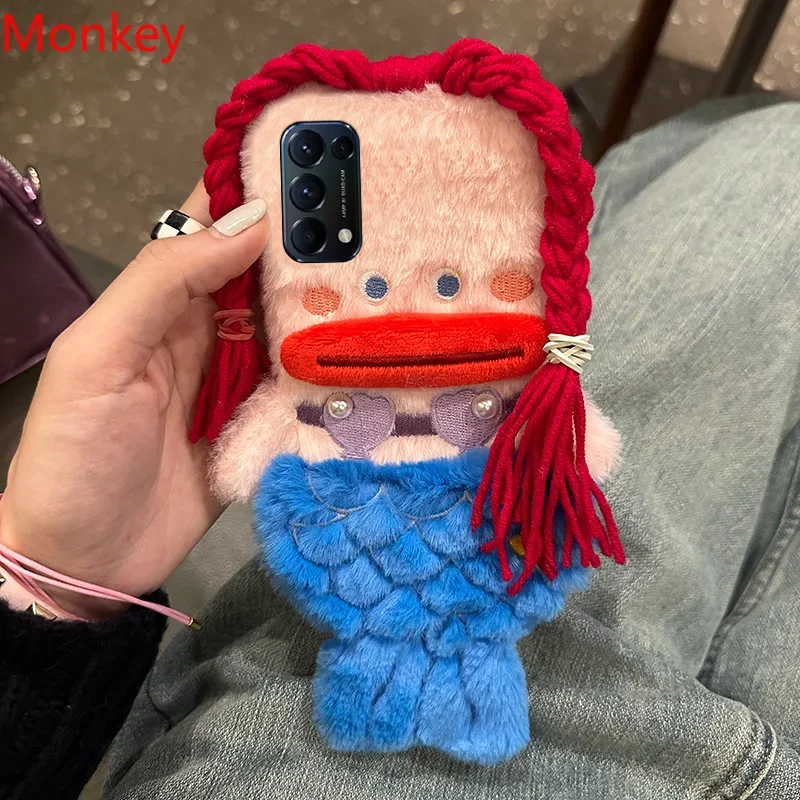 3D Cute Plush Mermaid Girls Gift Phone Case For OPPO Reno 11 10 8 8Z 8T Realme C67 C55 C53 C35 A98 A78 A58 A38 A18 A17K A57 A79