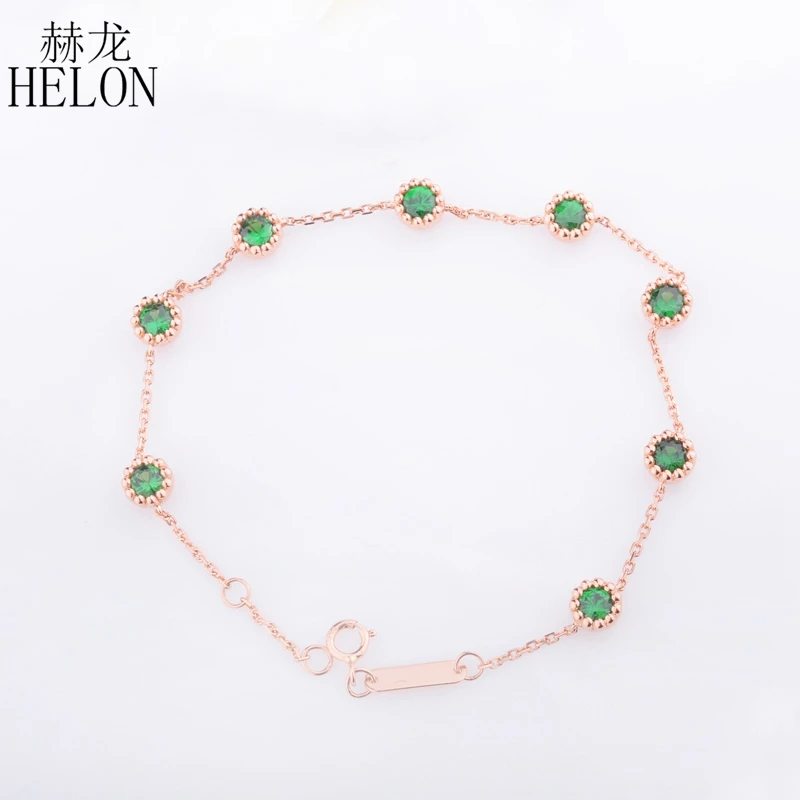 HELON Solid 18k Rose Gold 1.2ct Round Genuine Tsavorite Gemstone Bracelet Women Fine Jewelry Girl Gift Party Trendy Bracelet