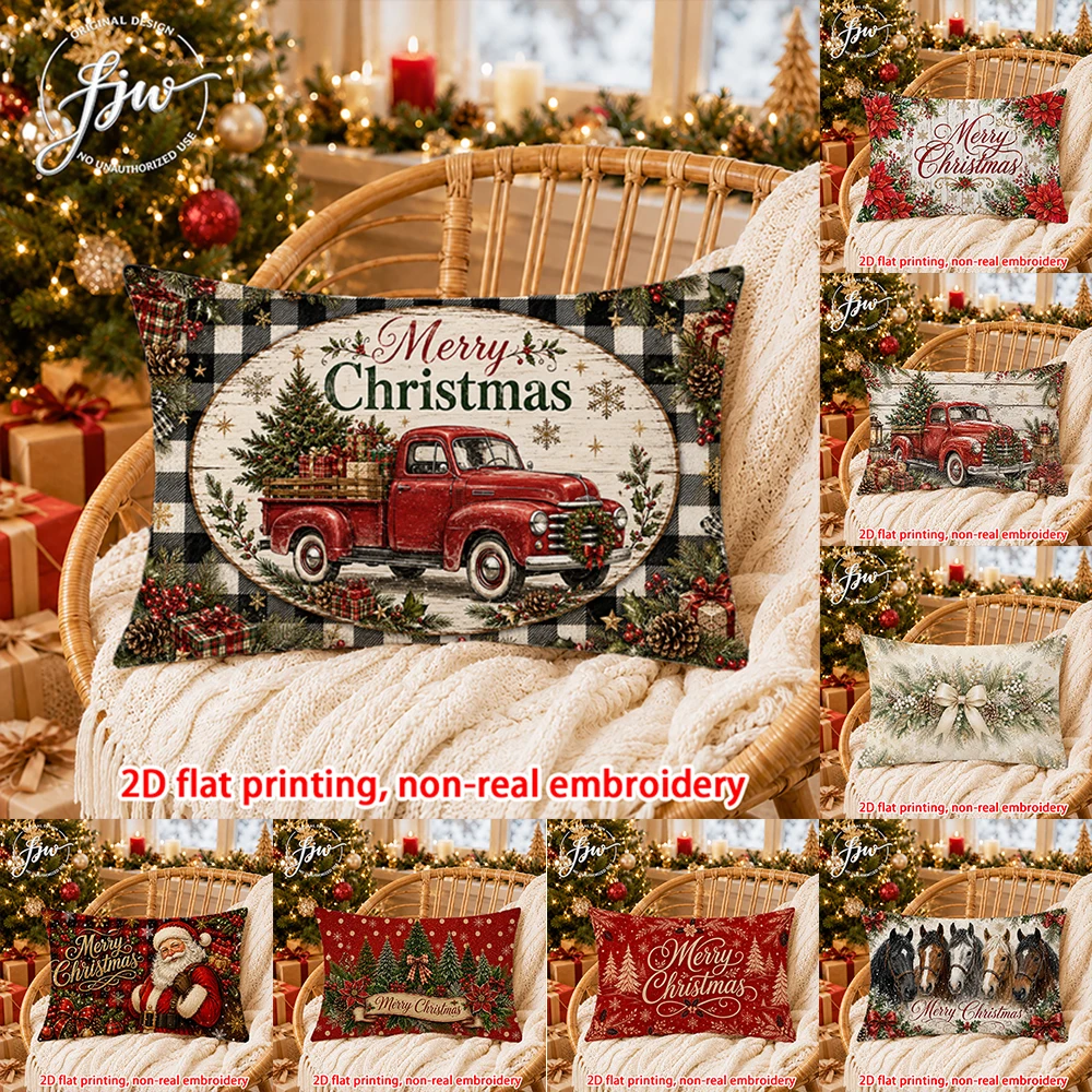 1pc Christmas Vintage Red Truck Farmhouse Throw Pillow Covers Winter Holiday Decorative Cushion Cases for Sofa Bed Couch
