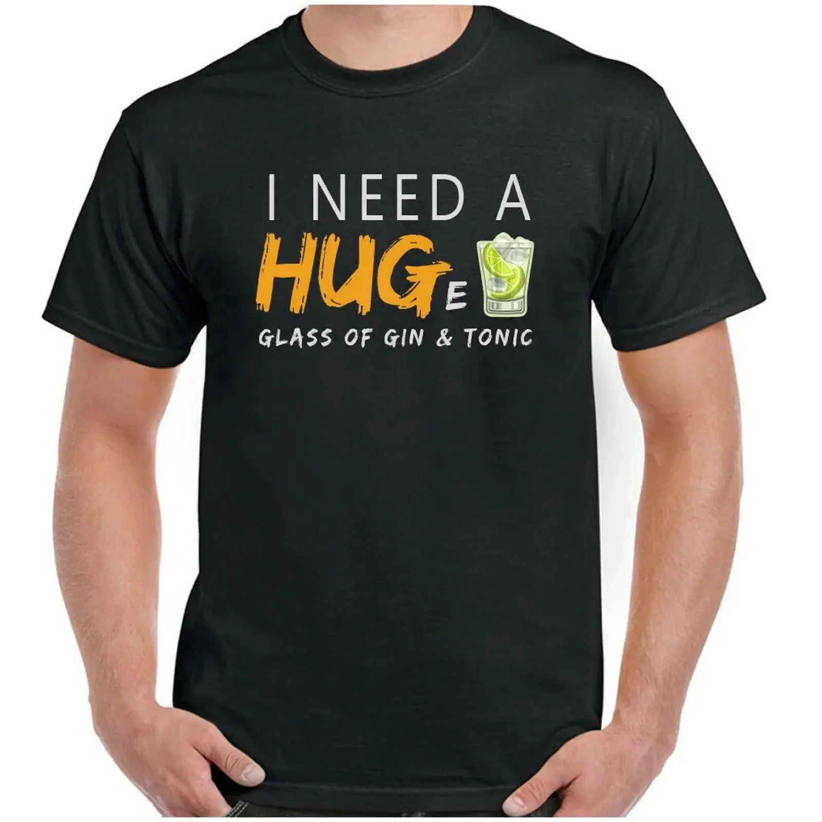 Gin T Shirt I Need A Hug Riesig Glas amp Tonic Herren Lustige Alkohol Spirits vintage Washed Top For Everyday Wear Casual