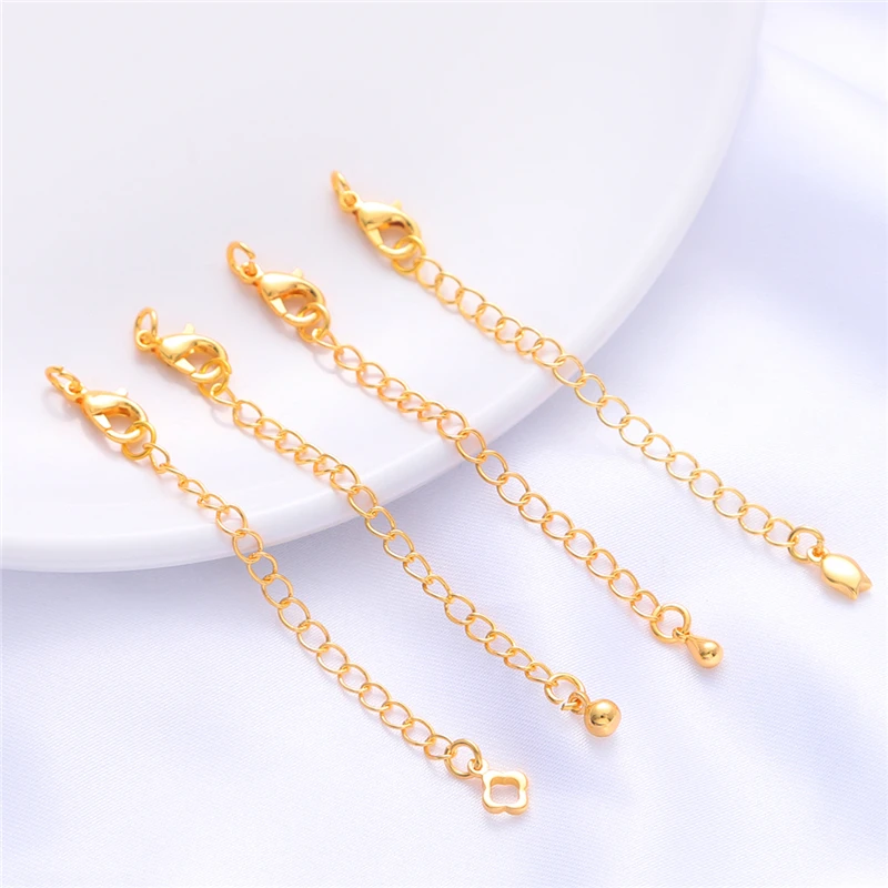 

18K Gold Plated Copper Tone Extended Extension Tail Chain Lobster Clasps Connector For DIY Jewelry Making Bracelet Necklace