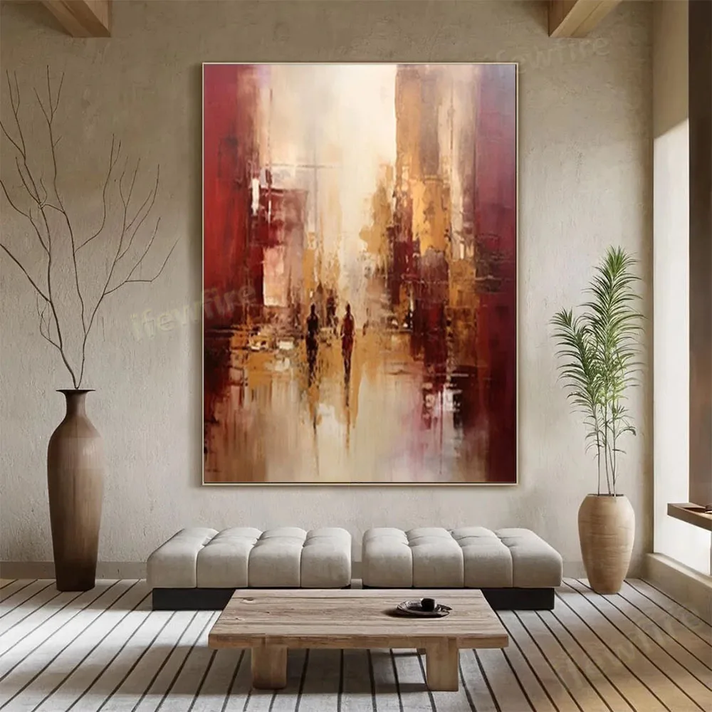

100% hand drawn in red abstract oil painting original wall painting home living room decoration paint interior aesthetics