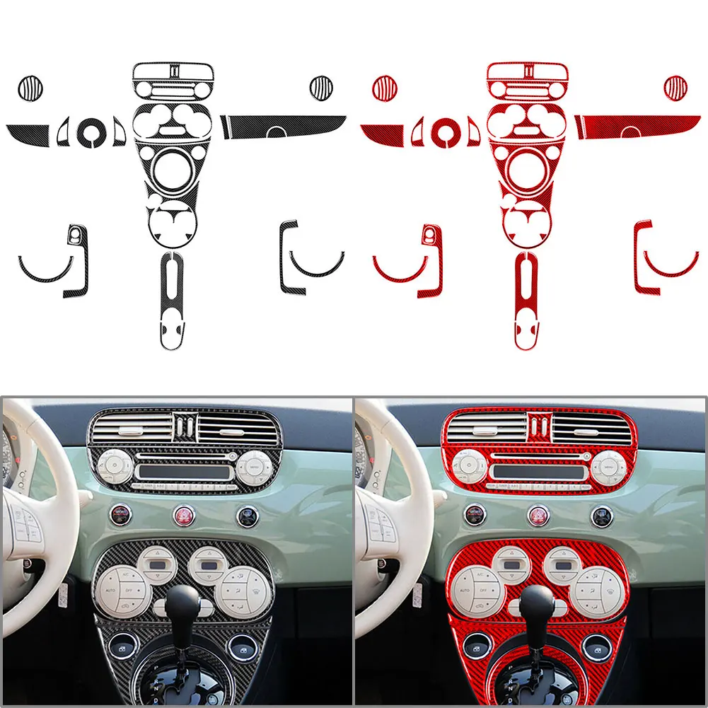 29Pcs Carbon Fiber Pattern Car Interior Full Kit Decoration Cover Trim For Fiat 500 2012 2013 2014 2015 Black/Red