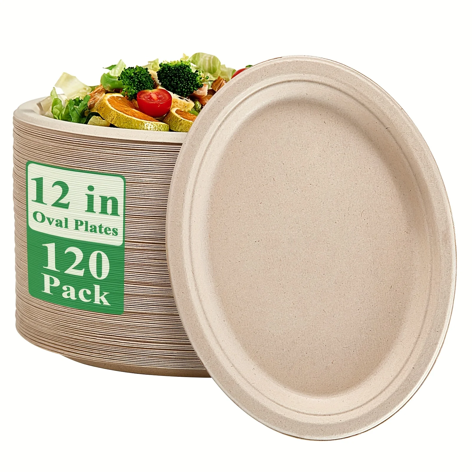 

Oval Paper Plates 12 Inch 120 Pack Super Strong Disposable Dinner Plates Natural Sugarcane Plates for BBQ, Party, Gathering, and Picnic