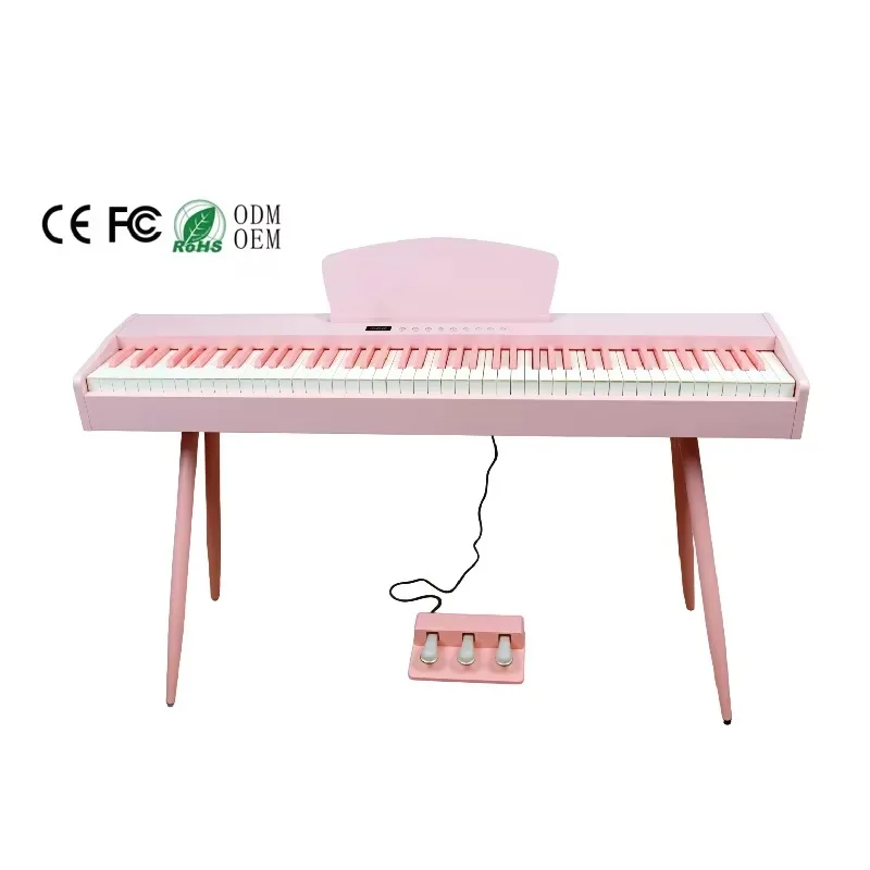 Portable 88-Key Electronic Keyboard Pink Touch Style For Bluetooth With Wood Grain Digital Electronic Sensitive Keyboard