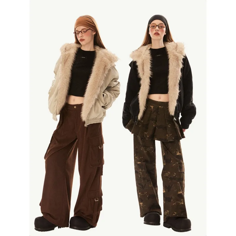 Pelzkragen-Kapuzen-Baumwolljacke für Damen, warmer amerikanischer Street-Style-Winter, High-End-Mantel, Damenbekleidung