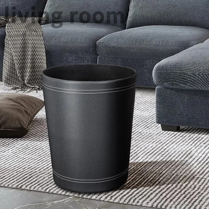 Office Wastebasket PU Leather Trash Can Moisture Proof Non-woven Fabric Dustbin Minimalist Beside Table Garbage Bin With Handle