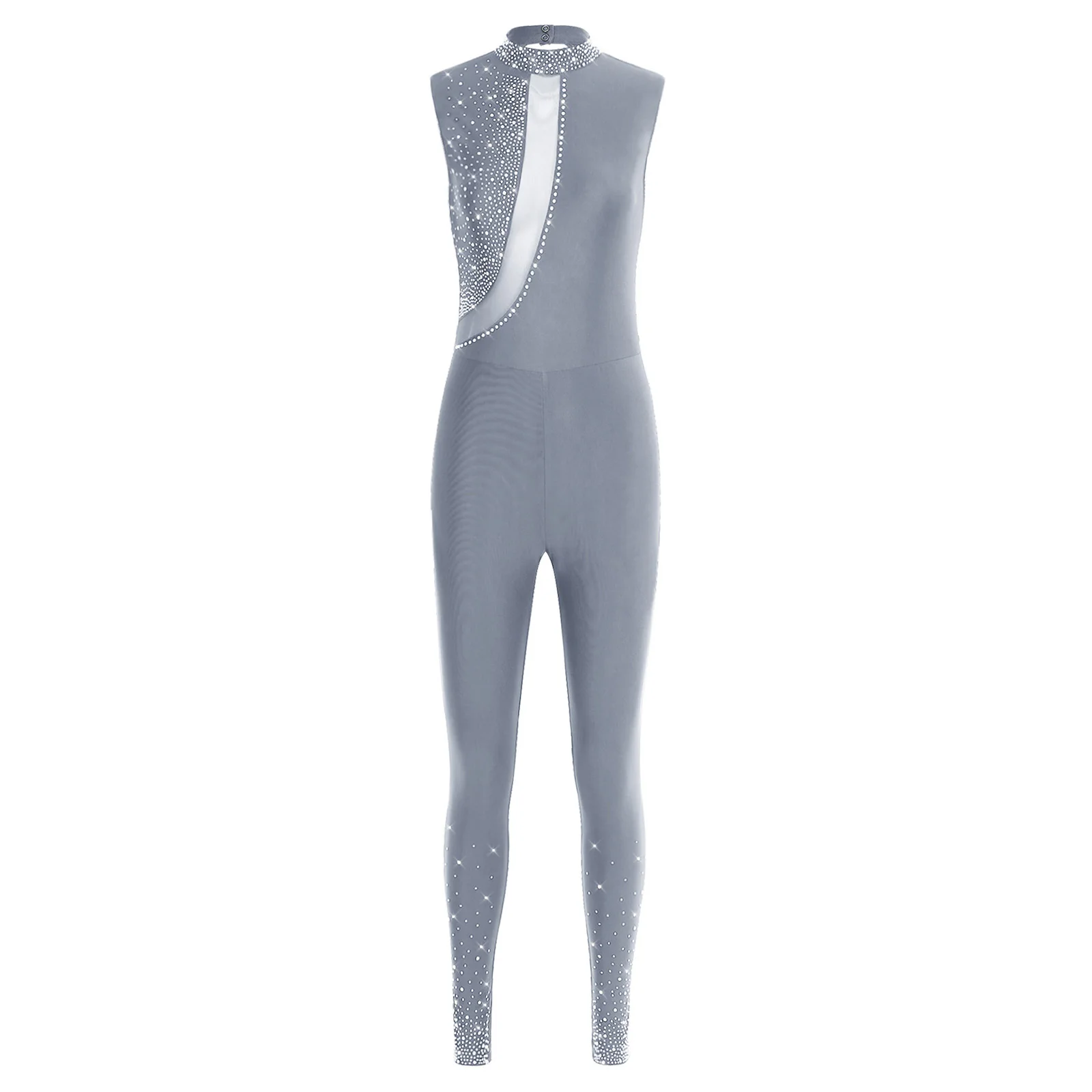

Womens Sleeveless Figure Skating Full Bodysuit Jumpsuit Ballet Dance Gymnastics Leotard Tank Rhinestones Unitards Stage Costume