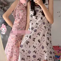 Cute Nightdress Sanrios Kuromi My Melody Pajamas Skirt Hello Kitty Cartoon Summer Sleeveless Tank Top Skirt Anime Homewear Girl