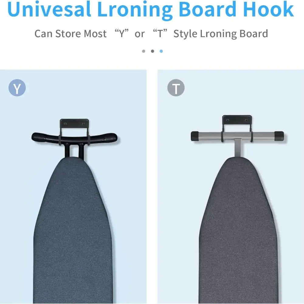 Dual Hooks Ironing Board Hanger Easy Install Space Saving Iron Board Wall Mount Universal Storage Organizer Laundry Room Storage