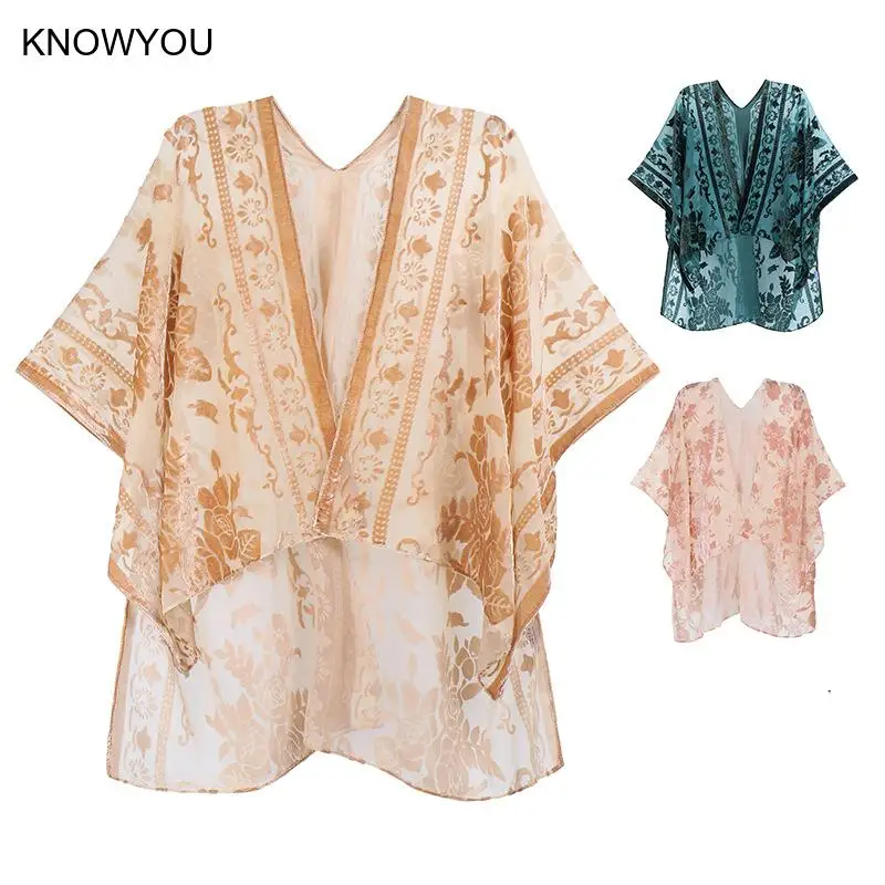 

Elegant Pashmina Velour Shawl Women Cover Up Scarf Comfortable Beach Vacation Shawl Beach Sun Production Cardigan Jacket