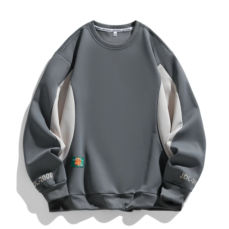 

2024 New Men's Autumn Sweatshirt Round Neck Tide Fashion Color Collision Splicing Tops for Men Streetwear Harajuku