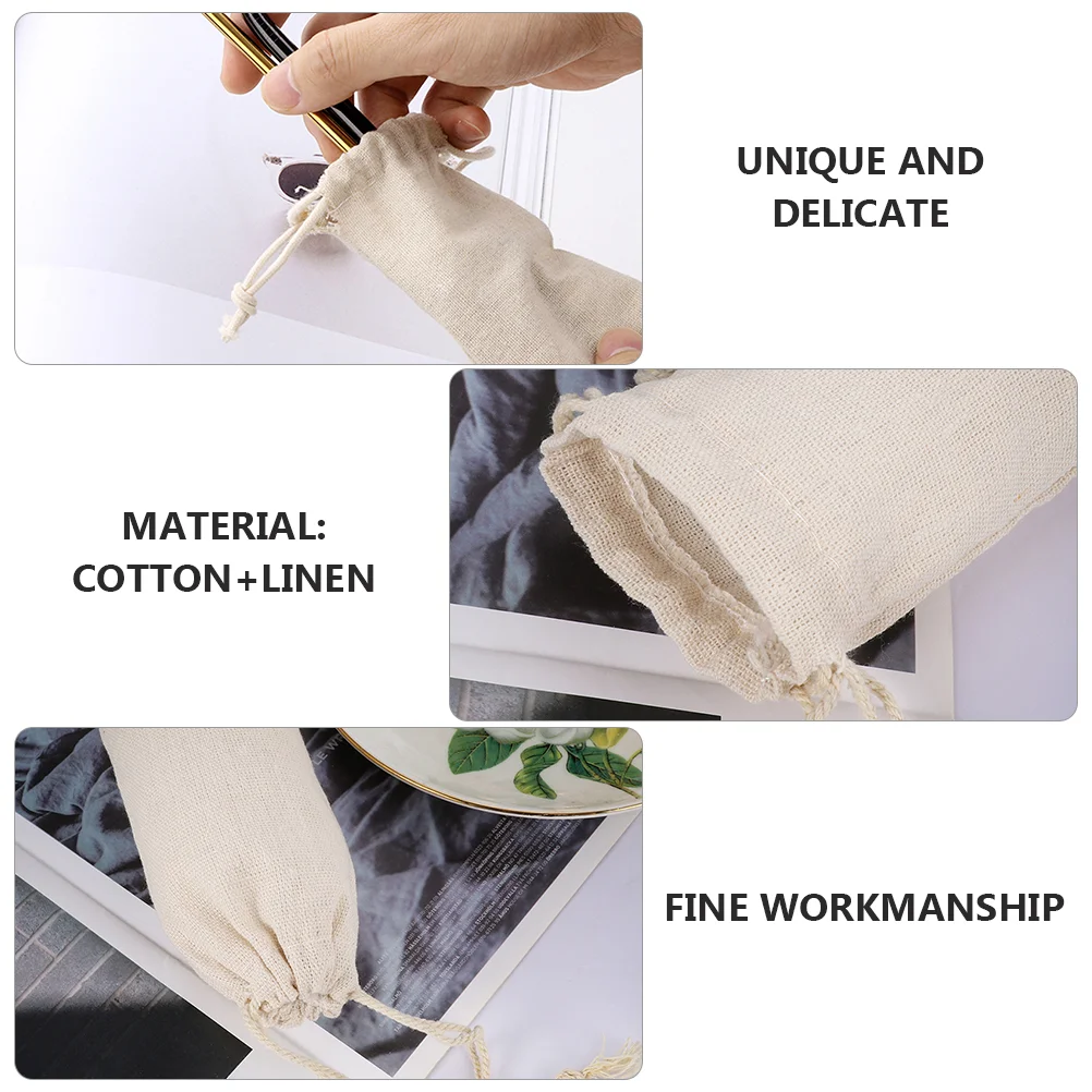 15 Pcs Straw Storage Bag Simple Linen Pouch Disposable Suitcase Eco-friendly Dust-proof Drawstring Cotton