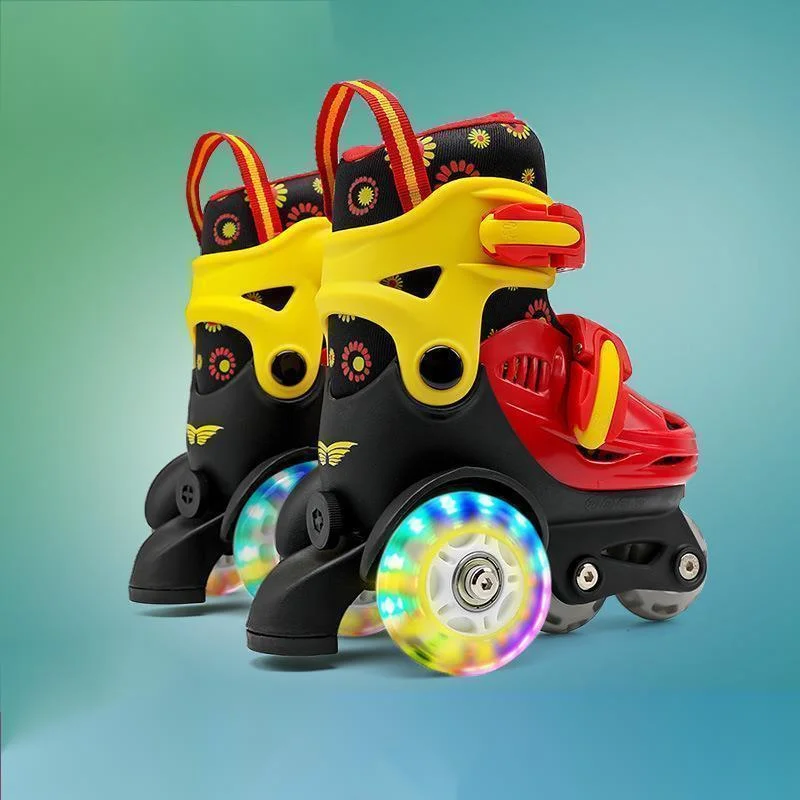 Patines para niños, patines de doble hilera de PU de alta elasticidad para edades de 2 a 8 años, zapatos de patinaje para niños, tamaño ajustable