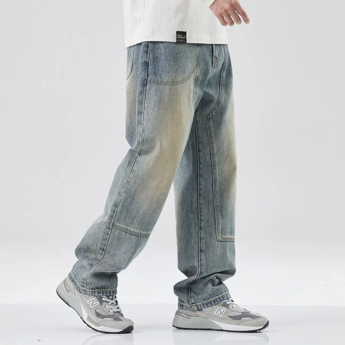 Dyed and washed Distress straight jeans for men's spring American retro trendy loose oversized pants men jeans  fall guys