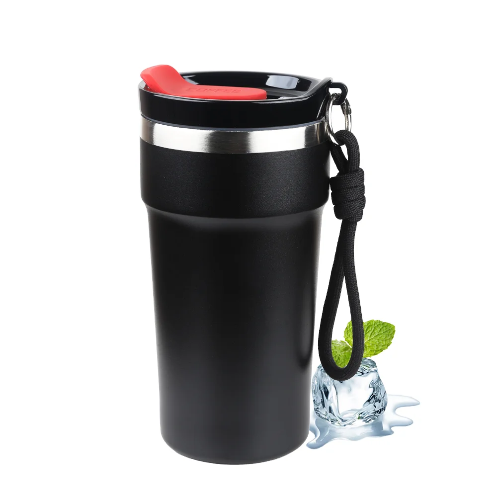 Vakuumisolierter Reise-Kaffeebecher Edelstahl-Thermoskanne mit Seil Kaltgetränke-Tumbler Auslaufsicher Wiederverwendbar Thermobecher