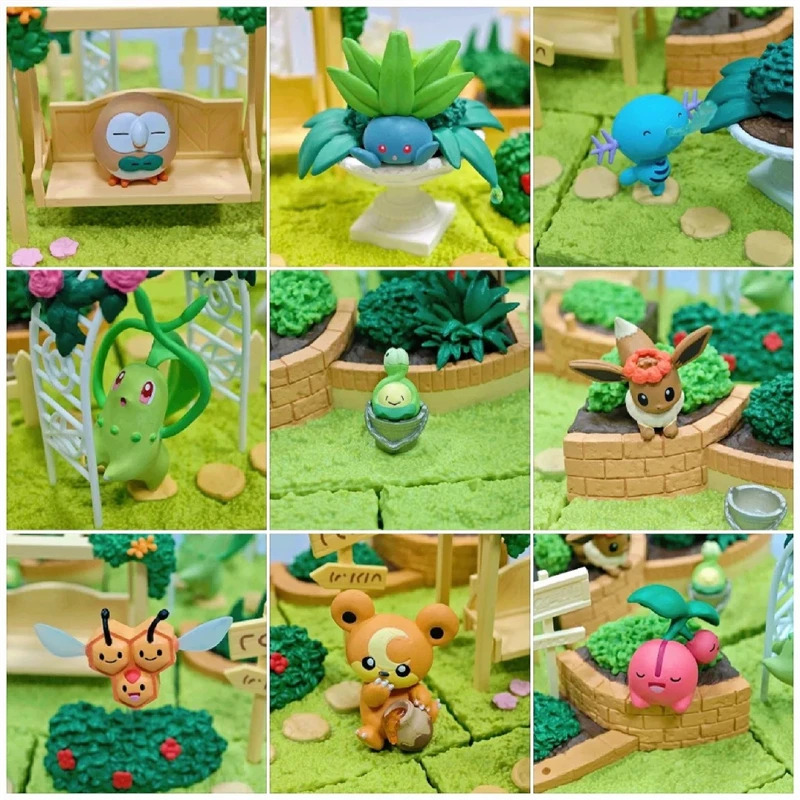 Pokemon Model Afternoon Sunshine Garden Figure Boxed Chikorita Wooper Oddish Pikachu Cherubi Budew Ornament Children's Toys