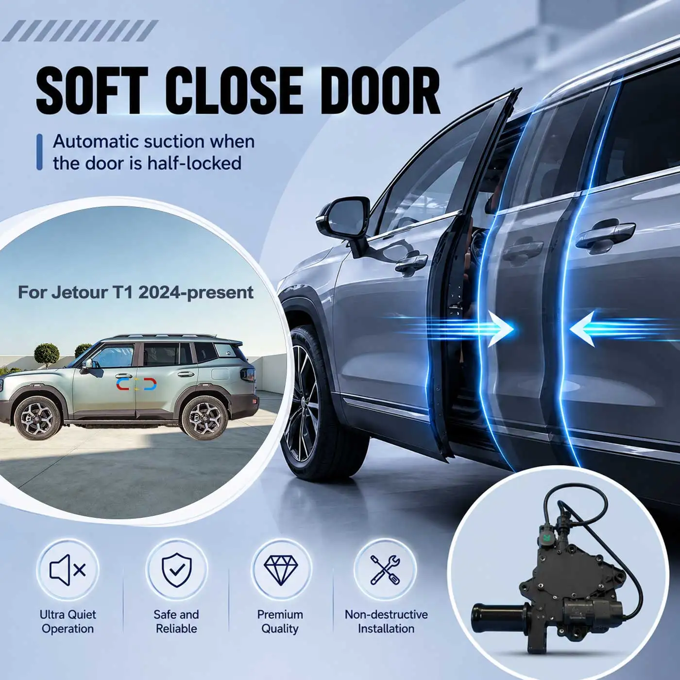 For Jetour T1 2024-present Electric Soft Close Door Auto Pull-In Suction Lock Intelligent Silent Closer Kit