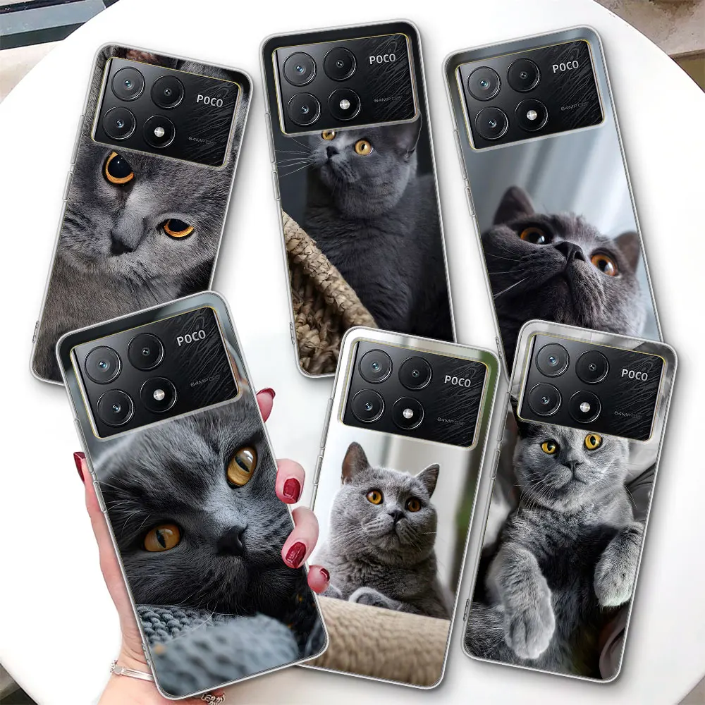 

Милый чехол с британской короткошерстной кошкой для Xiaomi Poco F7 Ultra F4 X6 M3 X7 M5s M6 X4 NFC M4 F2 Pro, противоударный прозрачный чехол для телефона