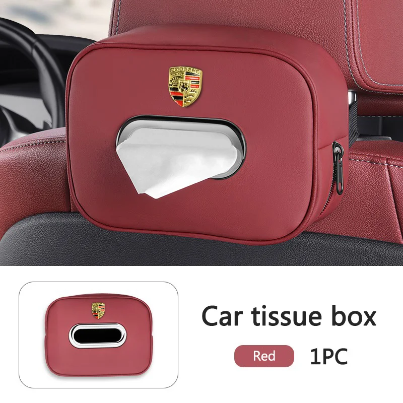 3D Metal Emblem Car Tissue Bag Seat Back Tissue Storage Box For Porsche Cayenne Panamera Macan 911 718 Taycan Boxster Cayman 918