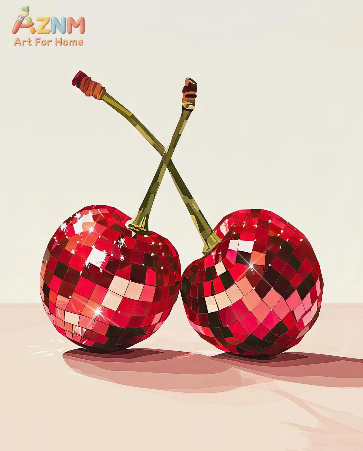 AZNM, Disco Ball Fruit Pizza Canvas Wall Art, 2D Flat Frameless Print, Trendy Funky Food Illustration Painting, Home Wall Decor