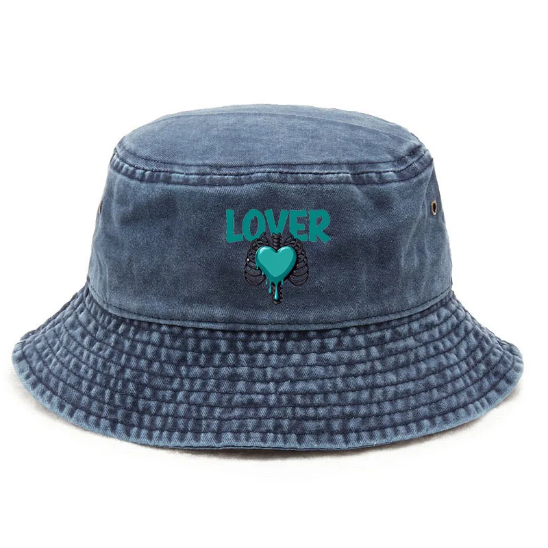 Personalizza il cappello da pescatore vintage in cotone lavato con amante del cuore per coppie, protezione solare, regalo per festival all'aperto, coppia di berretti
