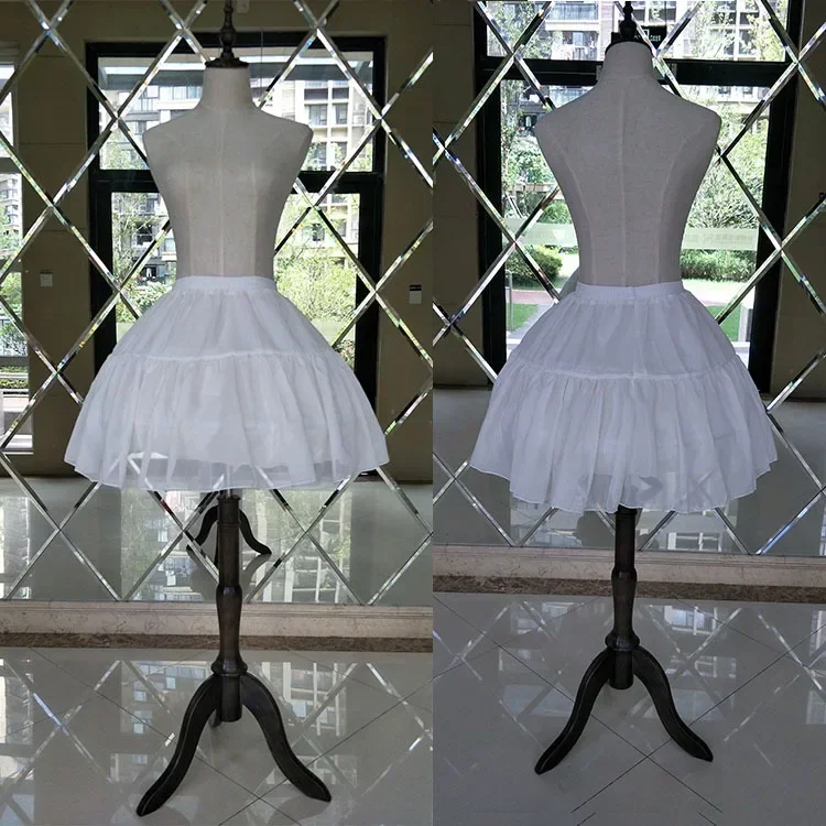 Bridal Single Layer Chiffon Short Petticoat Tutu Skirt 2 Steel Ring Hoop Lace Trim Princess Bustle Wedding White Underskirt