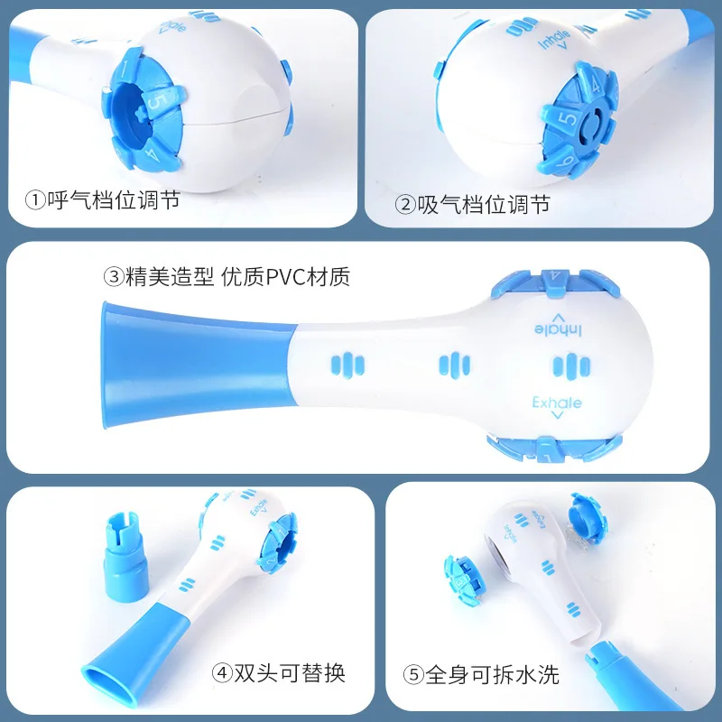 Adjustable Breathing Trainer Portable Lung Exercise Device Replaceable Mouthpiece Washable Respiratory Tool for Sports Fitness