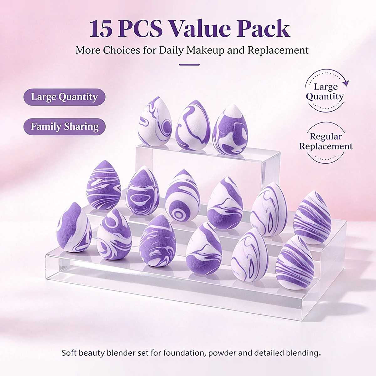 15Pcs Makeup Sponge Set,Teardrop Shaped Cosmetic Sponges with Dust-proof Storage Bag,Reusable Makeup Applicator Tools