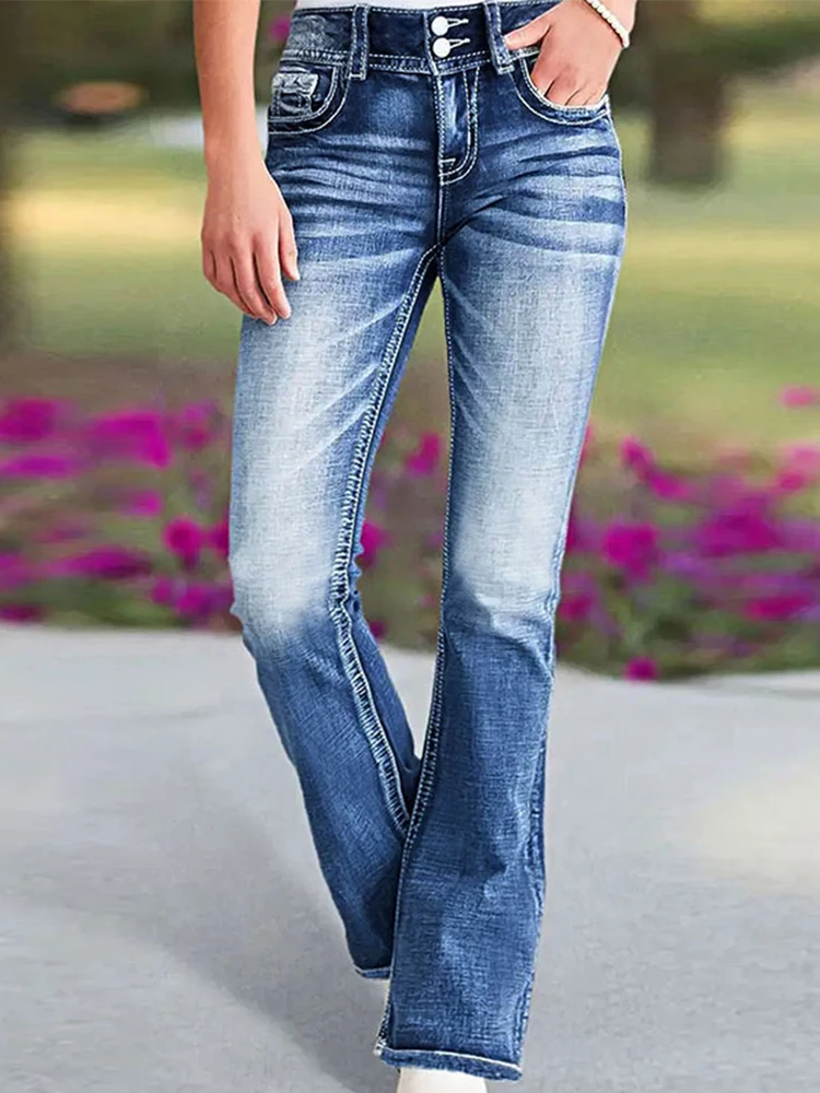 

Джинсы-клеш с вышивкой для женщин, модные джоггеры в стиле Y2K, шикарные джинсы с карманами и пуговицами, длинные женские джинсы, мужская уличная одежда для весны ﻿ ﻿