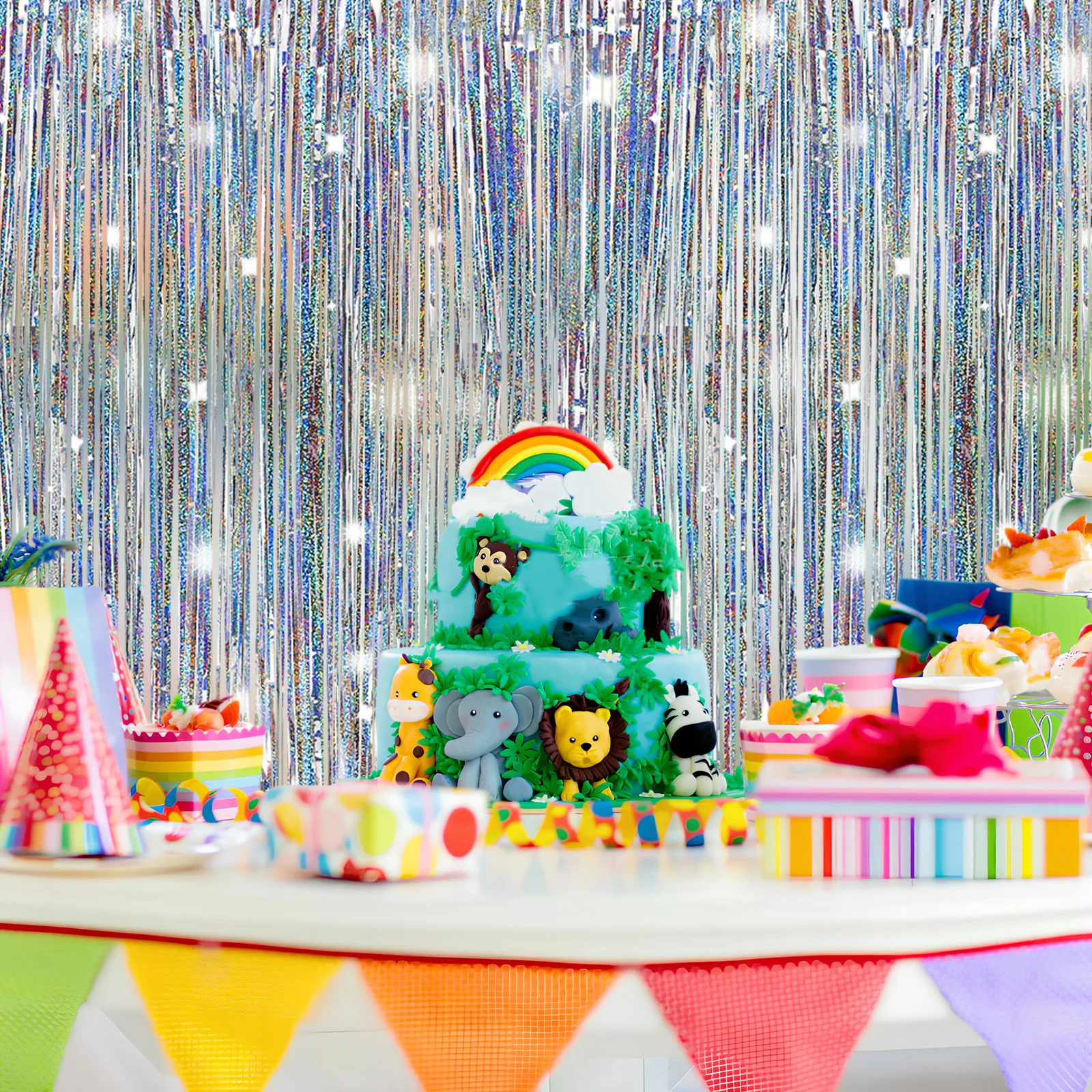 

4 pcs Silver Curtains Glitter Fringe Backdrop Tassel Decor Party Birthday Wedding Event Streamer Curtain Foil Metallic Shiny