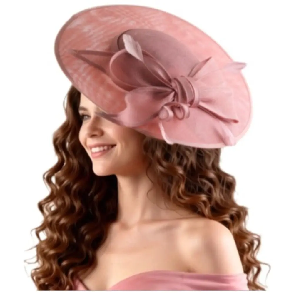 Fashion Wide Brim Women Fascinator Hats Vintage Elegant Derby Hat Large with Headband Cocktail Party Hat for Church Event