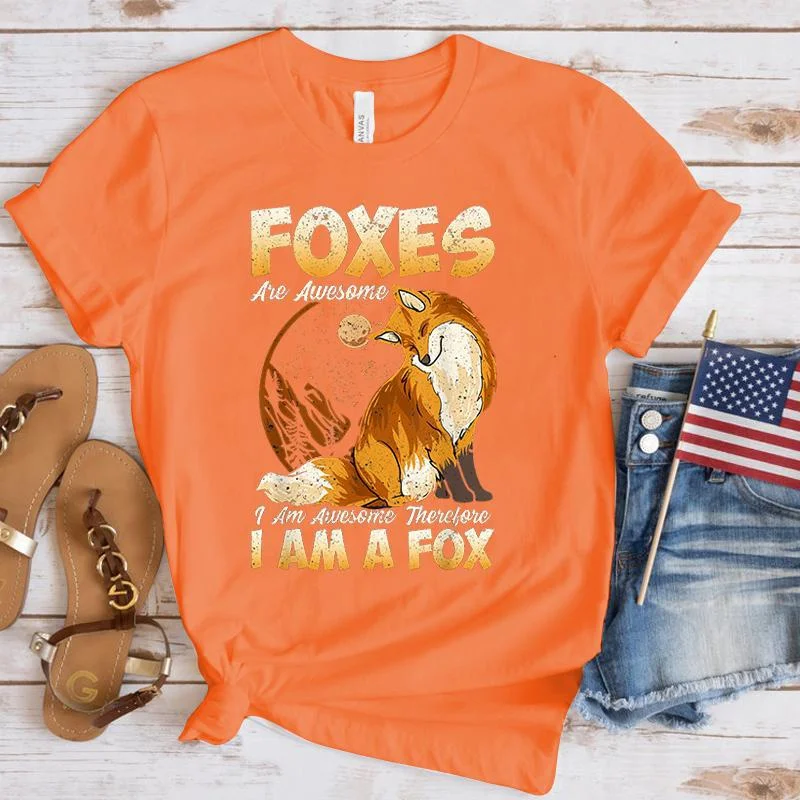 Foxes Are Awesome I Am Awesome Therefore I Am A Fox Printing T Shirt Men/Women Tops Tees Summer Cool Loose Short Sleeve